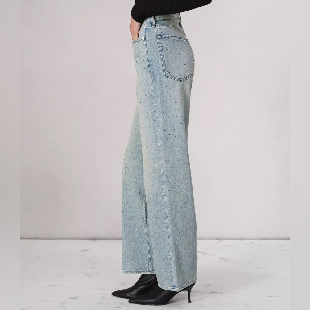 NEW RAG & BONE Logan Wide Leg Jeans in Missy With Rhinestone Jewel sz 29 $358 - Picture 10 of 12